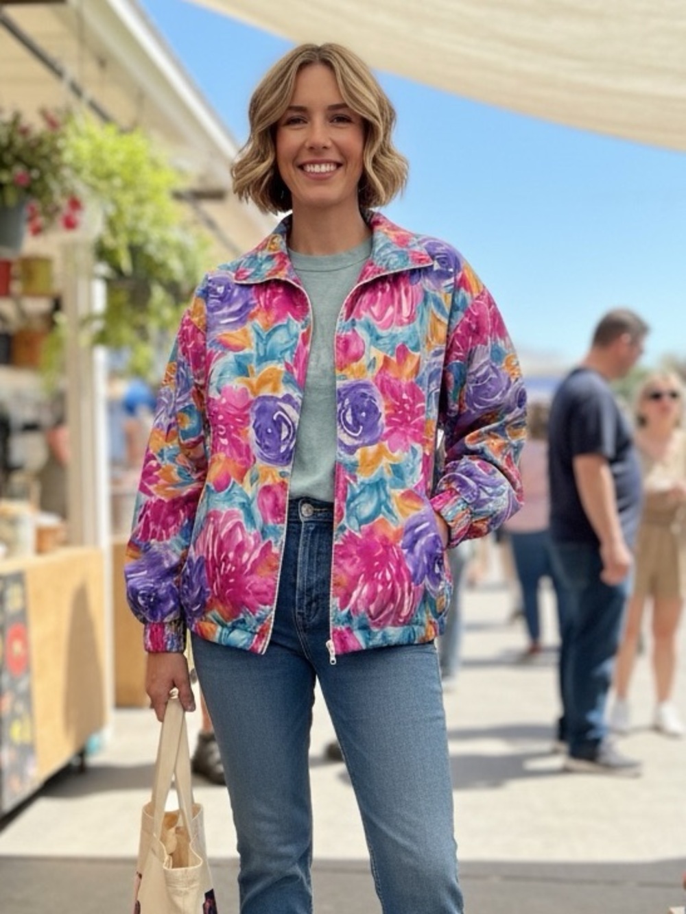Maximalist Vintage Floral Windbreaker Bomber Dopamine Jacket Oversized Retro Fit